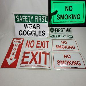 Lot of 7 GLOW IN THE DARK Safety Sticker Adhesive Signs Brady Worldwide Signmark